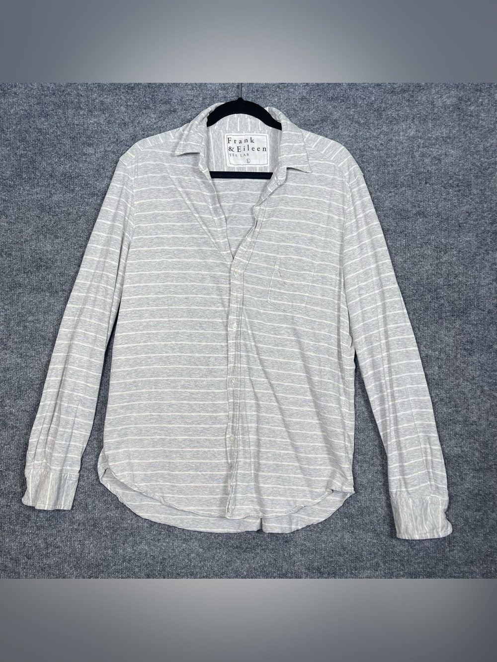 Frank&Eileen Tee Lab Shirt Womens Large LabEileenJ Gray Striped 100% Cotton Soft
